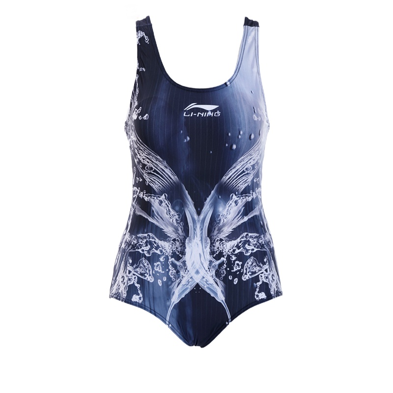 李宁泳衣女保守三角连体游泳衣女专业游泳装小胸聚拢显瘦修身大码028