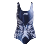 李宁泳衣女保守三角连体游泳衣女专业游泳装小胸聚拢显瘦修身大码028