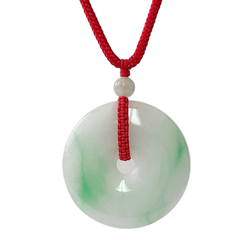 缘源珠宝 糯种翡翠吊坠 平安扣吊坠 底白色辣 男女款自戴送人附有证书