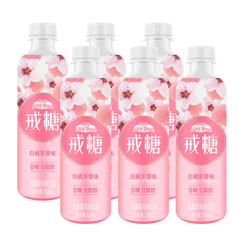 界界乐Jelley Brown 戒糖 乳酸菌风味果汁饮品 白桃芙蓉味 330ml*6瓶