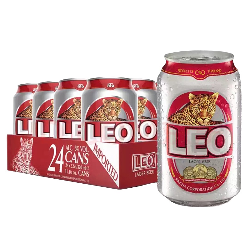 [倾酒倾饮旗舰店]泰国啤酒原瓶进口LEO豹王啤酒330ML*24大麦芽听装罐装整箱口感清爽年货礼品食品
