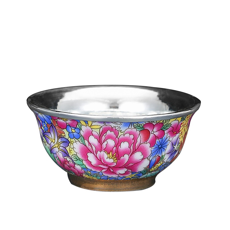 银斯妮 银茶杯 999纯银主人杯单杯功夫茶具 手工陶瓷银杯建盏品茗杯家用茶碗 随手礼