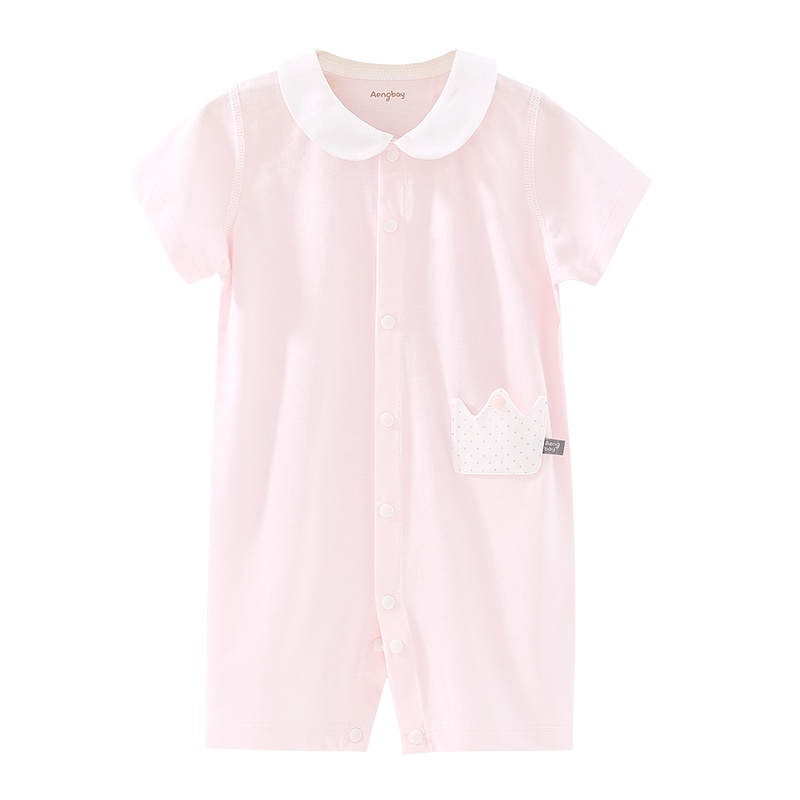 Aengbay 宝宝短袖哈衣婴儿抗菌纯棉无骨睡衣超萌可爱连体衣爬服韩