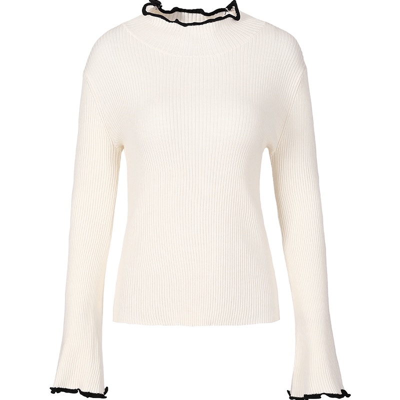 艾莱依2019秋季新款潮流个性花边设计修身圆领套头衫