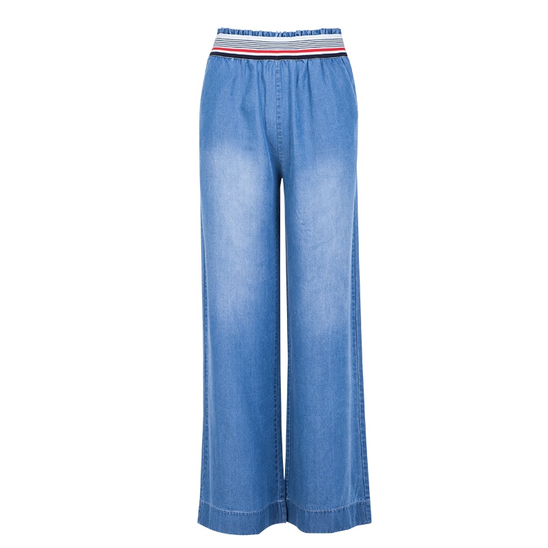 晚白新品简约通勤百搭松紧高腰阔腿裤休闲裤长裤牛仔裤女