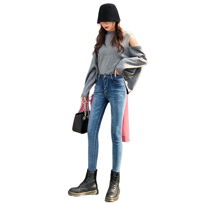 茜靓CHYLLIRN牛仔裤女2020年新款高腰紧身修身显瘦显高小脚铅笔裤子潮秋冬