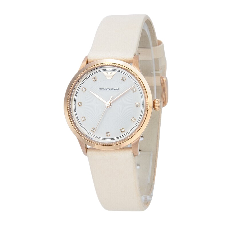 EMPORIO ARMANI阿玛尼手表商务休闲时尚镶钻石英表金属皮革女士手表女腕表AR1913
