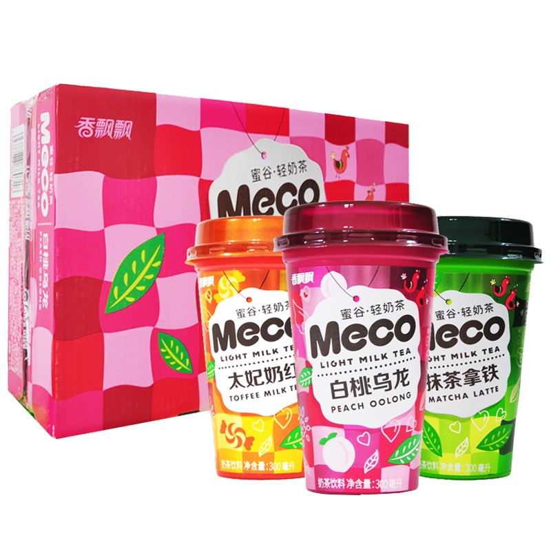 组合口味12杯 香飘飘Meco蜜谷果汁茶整箱装300ml*12杯抹茶拿铁白桃乌龙太妃奶红早餐下午茶