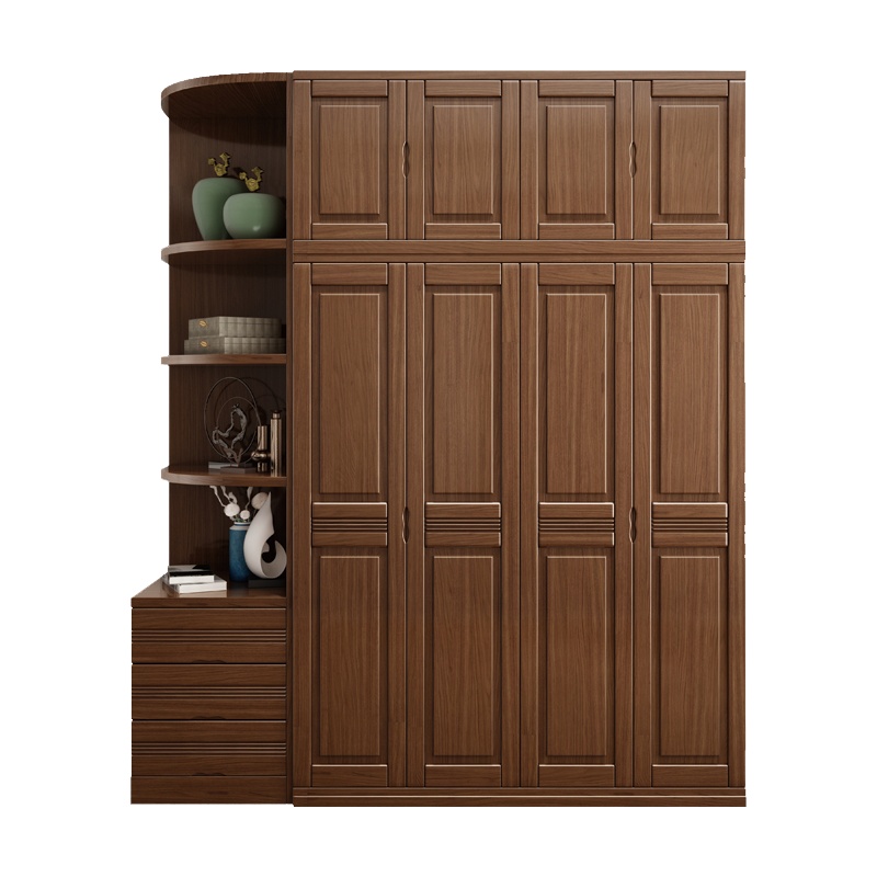 天惠子 衣柜 金丝胡桃木实木衣柜现代中式大衣橱3456门对开加顶储物柜