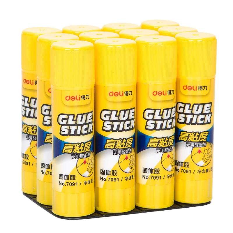 得力(deli) 7091 固体胶粘性好PVP 8g白色 无甲醛配方胶棒加粘 12支装W01002