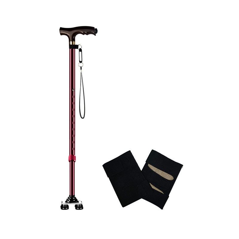 富林老人拐杖小四脚手杖铝合金带灯拐杖可伸缩腋下拐棍老年人拐杖