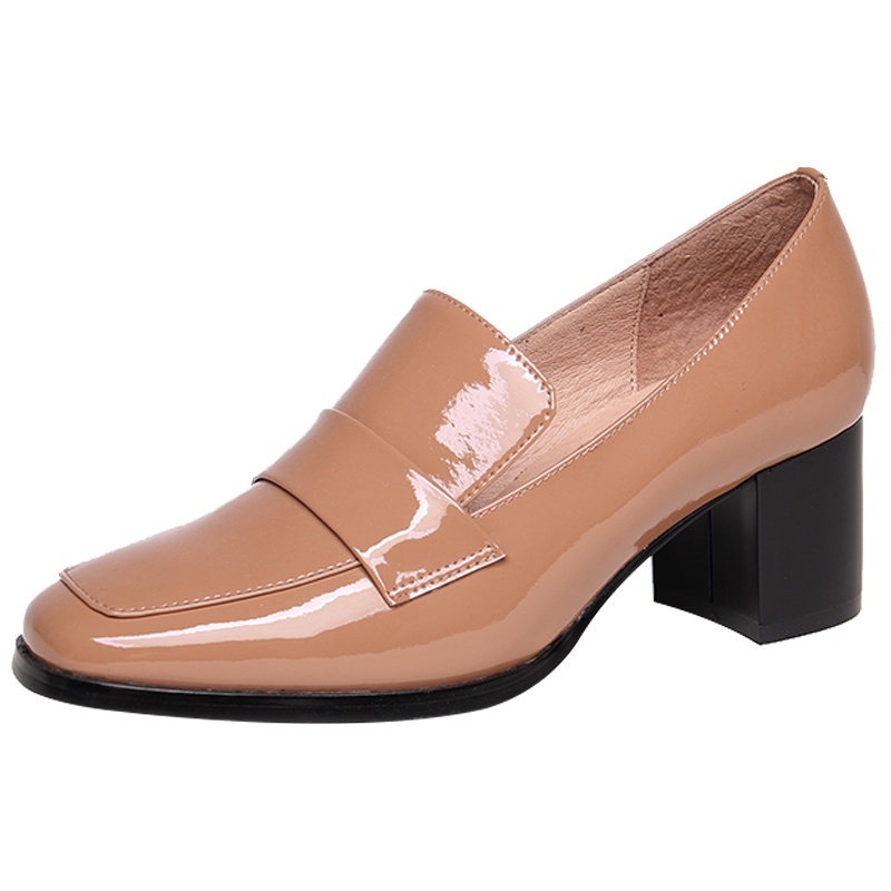 森林公主女鞋新款中跟方头英伦风粗跟百搭工作鞋