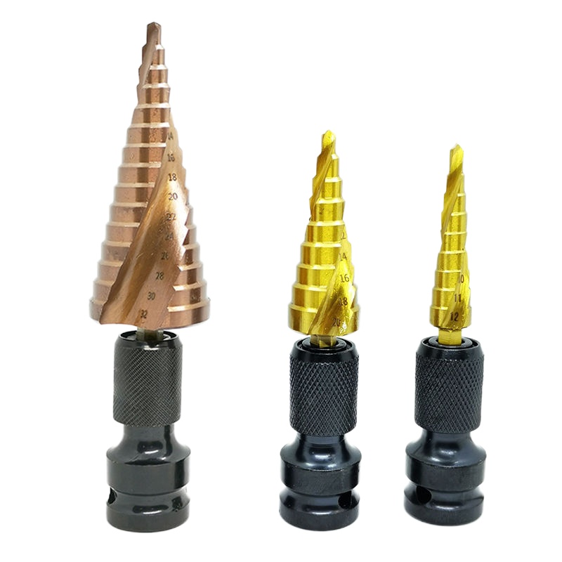 宝塔钻头电动扳手阶梯钻木工模板钻风炮转换头钢板铁板开孔器钻孔
