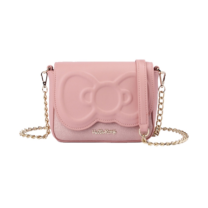 HELLO KITTY 蝴蝶结压印hellokitty系列翻盖链条斜挎包 粉色
