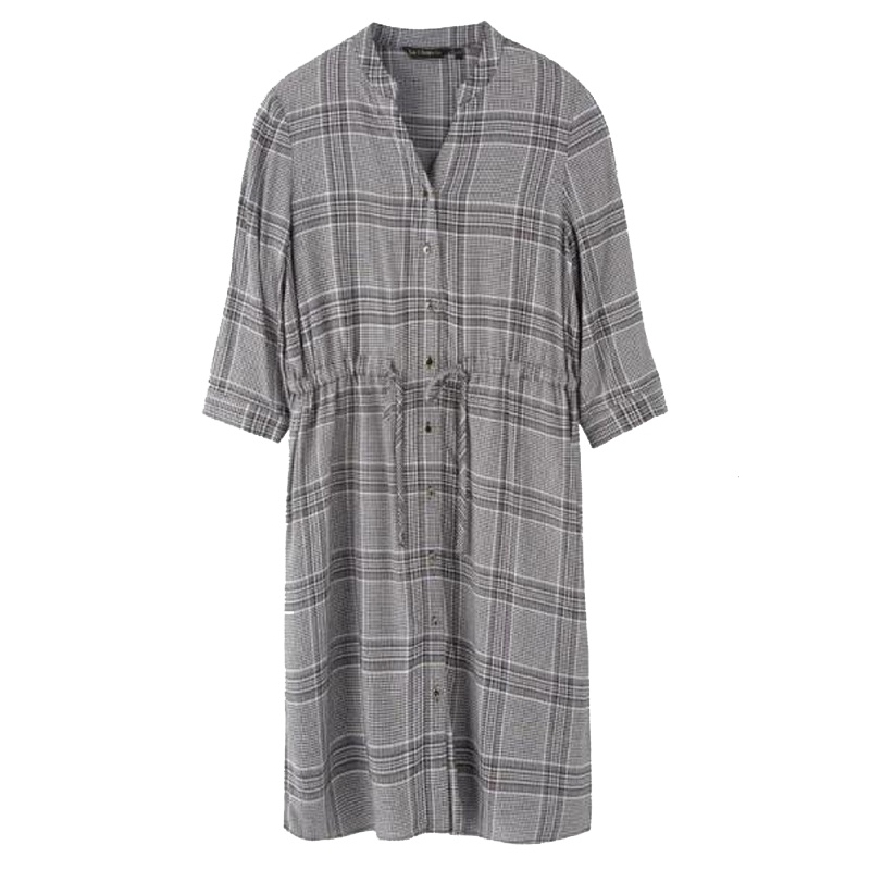 拉夏贝尔格子连衣裙女新款春季韩版修身系带显瘦中长款裙10017679