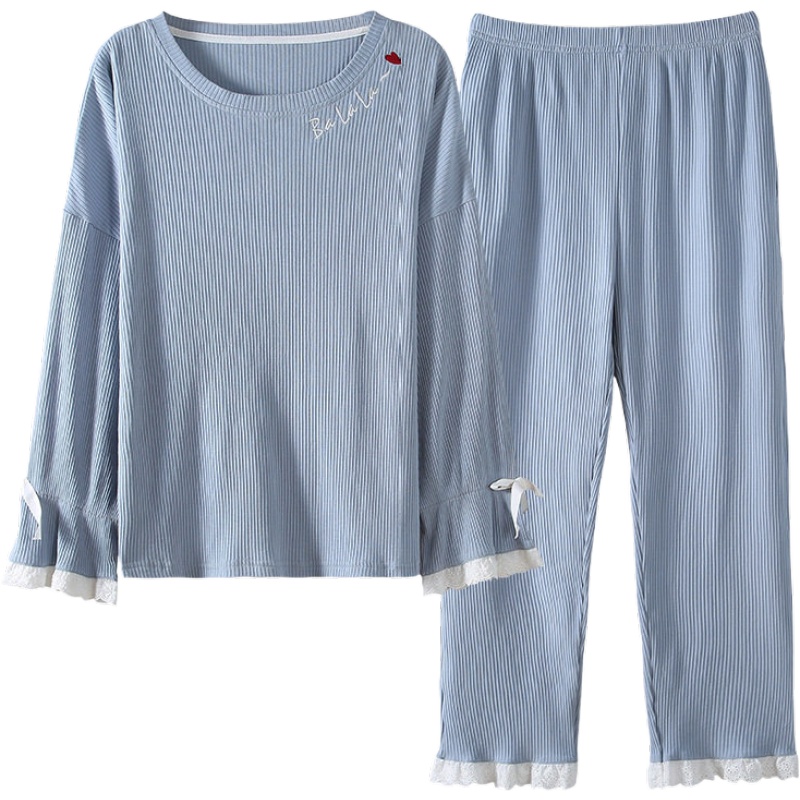 俞兆林纯棉睡衣女士春秋季蕾丝长袖全棉甜美公主韩版大码可外穿家居服