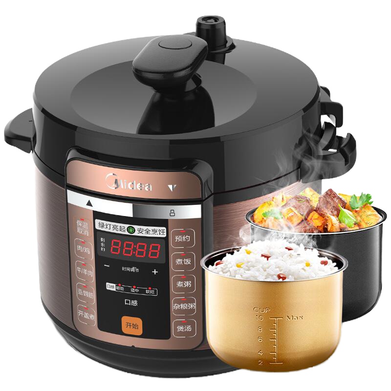 美的电压力锅MY-CS6018P 家用6L智能高压锅电压锅电饭煲2-4-6-8人精美外观设 耐用内胆多功能 电压力锅 大