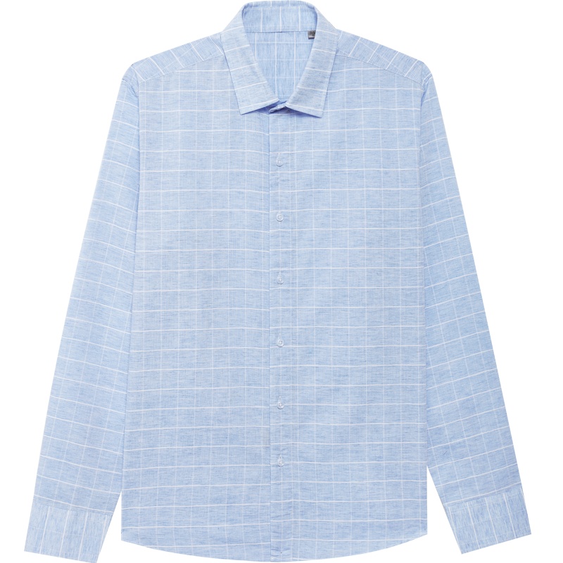 HODO红豆男装男士春夏长袖衬衫亚麻混纺面料手感干爽舒适透气衬衫男