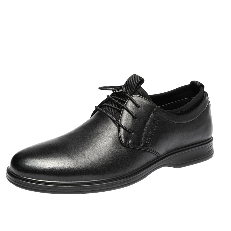 兽霸商务休闲鞋男2019秋季新款百搭真皮圆头系带男士皮鞋头层牛皮