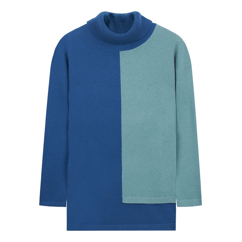 鄂尔多斯1980 秋冬樽领提花女针织衫拼接撞色高领羊绒针织衫