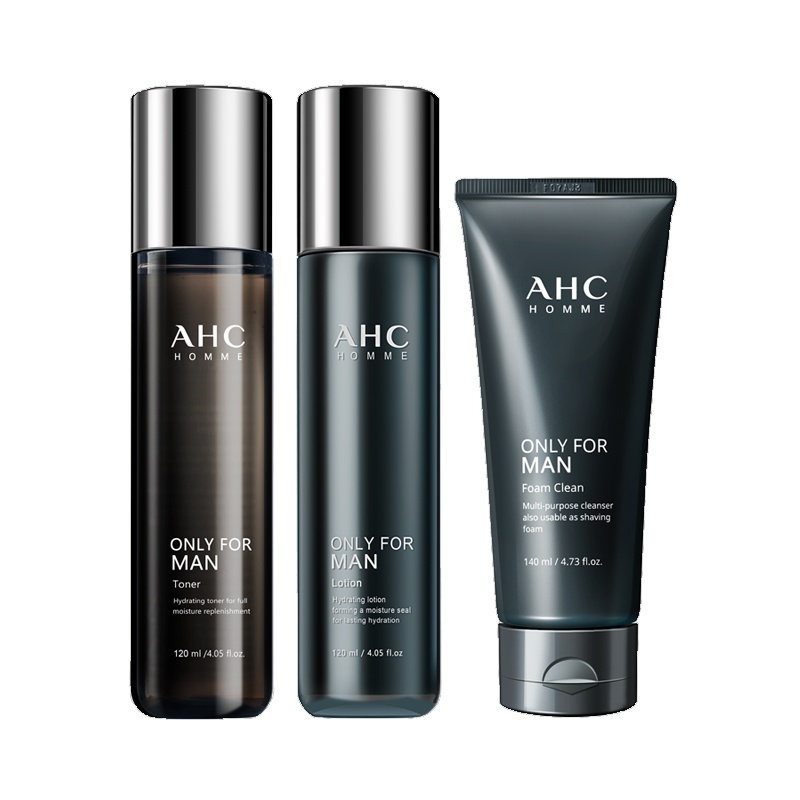 [送礼优选]AHC 男士护肤三件套水120ml乳120ml洗面奶140ml 清爽控油护肤套装