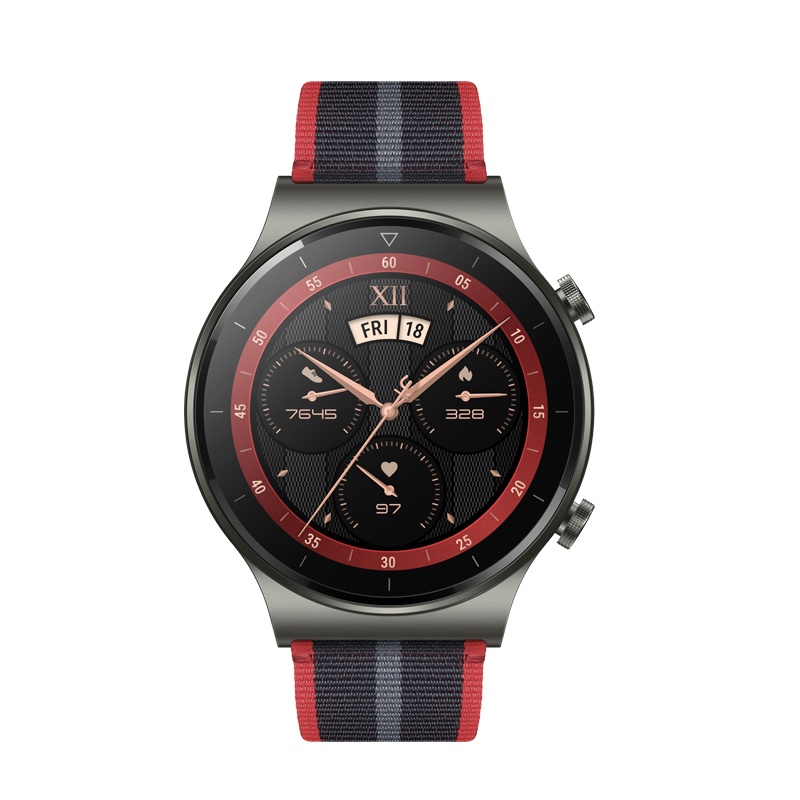 华为/HUAWEI WATCH GT 2 Pro 智能手表 蓝宝石玻璃 两周续航 专业运动 心脏健康 双表带 46mm 新年红 黑红色尼龙表带