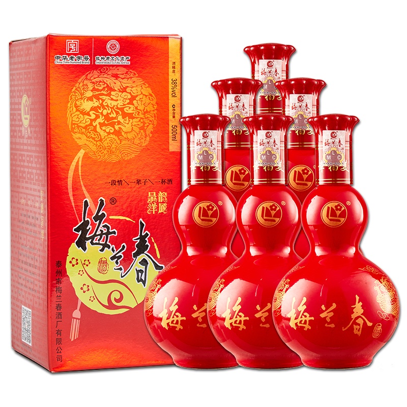 梅兰春 38度龙凤呈祥 500ml 6瓶整箱装 芝麻香型 白酒 中华老字号酒[新旧包装随机发货]