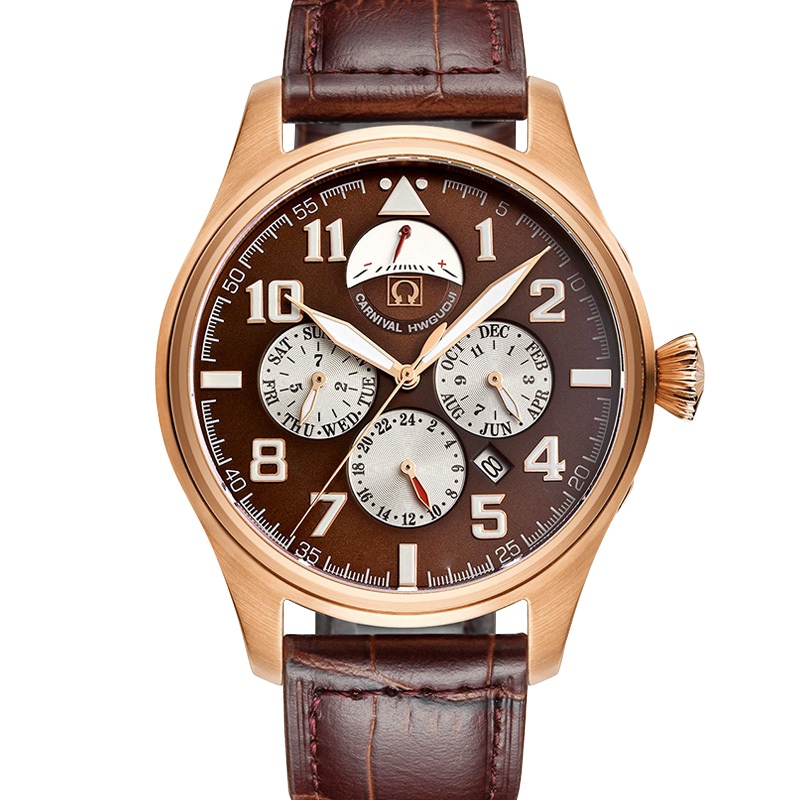 瑞士嘉年华CARNIVAL手表男士全自动机械表 男表进口机芯大表盘潮流防水表休闲时尚星期月份能量显示精钢腕表g8675