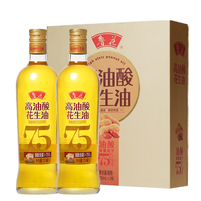 鲁花食用油 5S 物理压榨 压榨一级 高油酸花生油750ml*2盒装