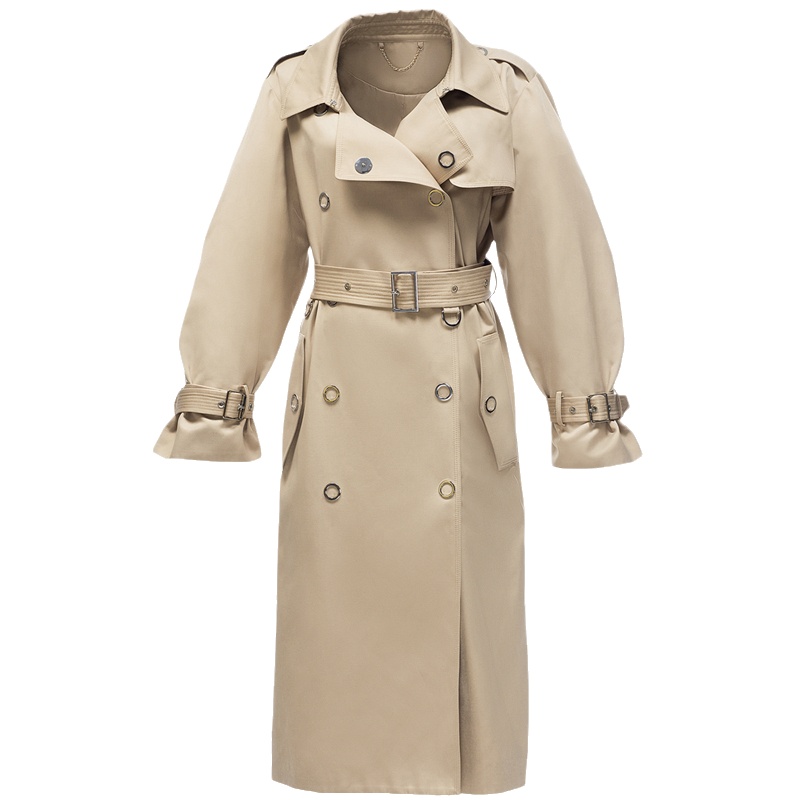 爱号中长款风衣2021年春秋新款英伦风双排扣宽松收腰显瘦女装外套