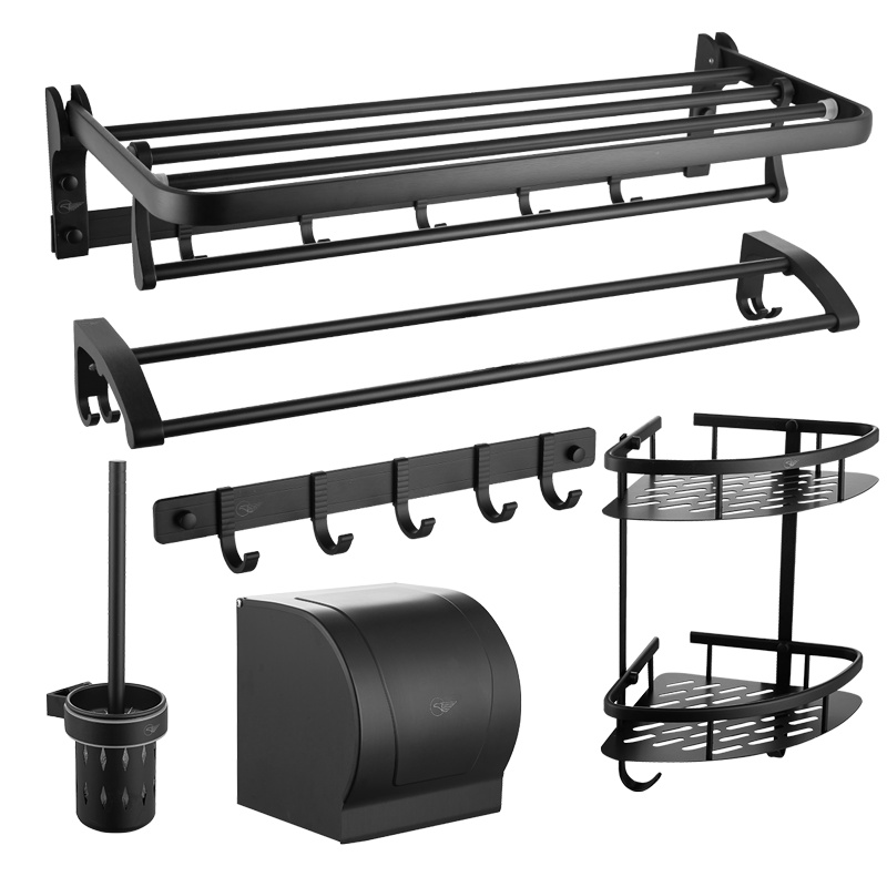 [官方配送]东鹏卫浴(DONG PENG) 卫浴五金挂件 太空铝浴室套装 浴室物架卫生间置物架 黑色毛巾架组合五金套装