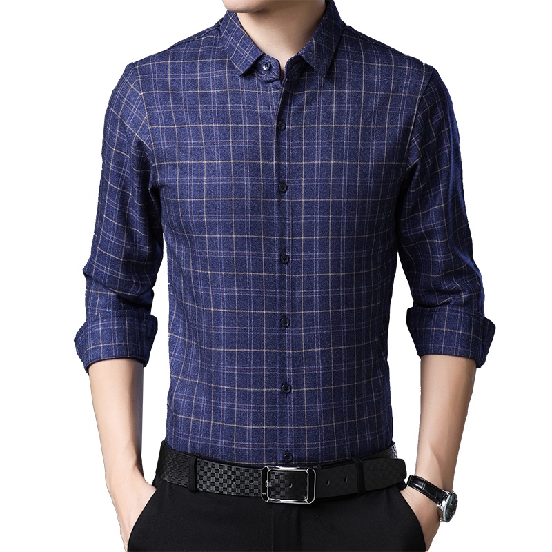 卡帝乐鳄鱼长袖衬衫男翻领格子衬衫秋季新品商务男上衣BDB8863T