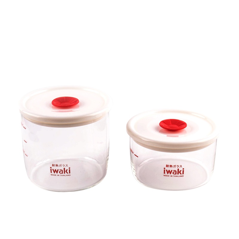 [百年品牌,精致生活,高端耐热玻璃保鲜盒]TCMPR-2R1C 怡万家iwaki耐热玻璃 超轻透密封罐两件套(白色上盖