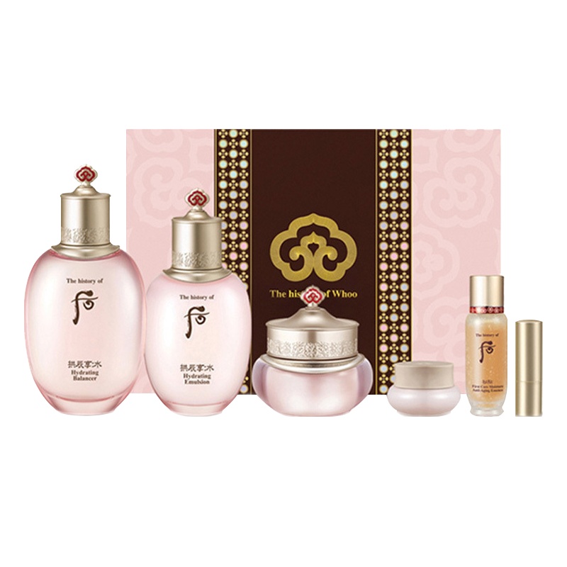 [轻盈水润]后Whoo拱辰享水沄系列化妆品礼盒(309ml+2g)6件套(水+乳+面霜+润唇膏)补水保湿滋养护肤套装