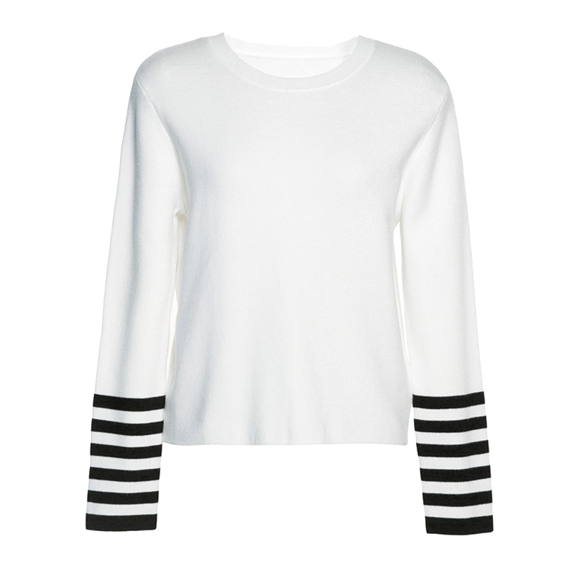 秋水伊人2019春装新品圆领套头条纹袖针织衫毛衫女FV29