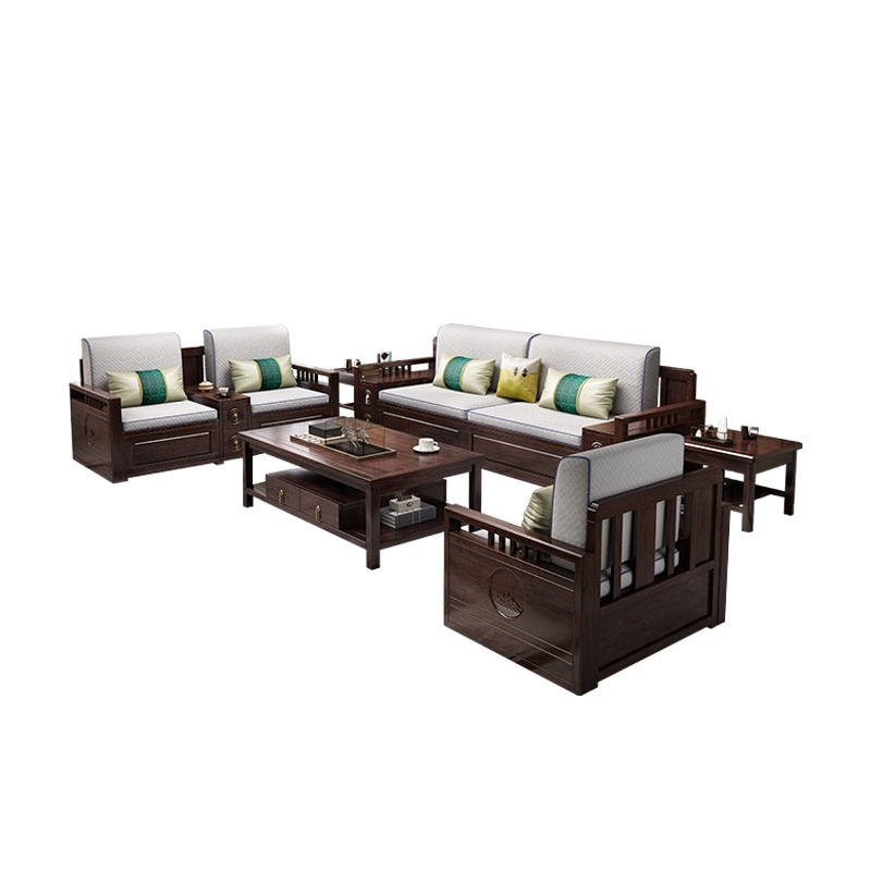 月影梳桐新中式红木沙发615#组合紫金檀木冬夏两用储物软包小客厅实木家具