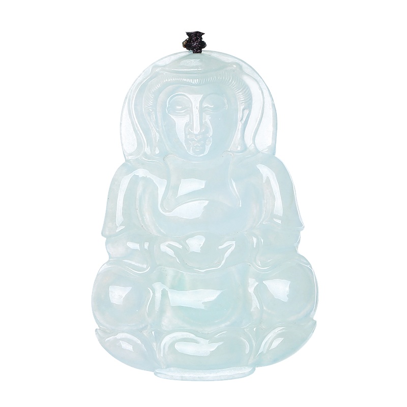 印象眸 A货翡翠观音吊坠细白地翡翠菩萨玉坠翡翠玉坐观音男女款 附送证书