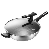 爱仕达(ASD)32CM蜂窝防粘锅316L不锈钢炒菜锅防刮耐磨铁铲可用燃气灶电磁炉适用家用锅具平底炒锅CC32E17WG