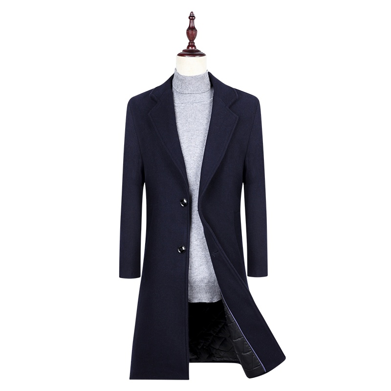 新款秋冬羊毛呢大衣男中长款无羊绒无双面呢男士呢子外套商务风衣 HN17818