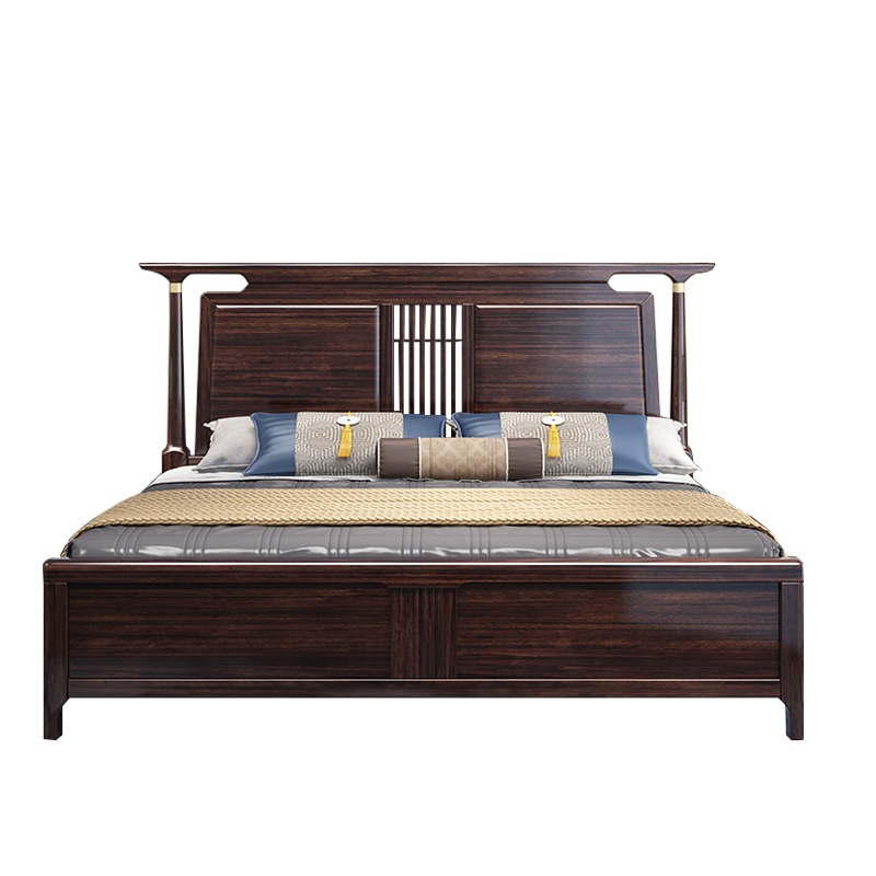 月影梳桐新中式实木床紫金丝檀木主卧室红木家具1.8米结婚大床小户型