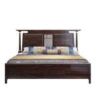 月影梳桐新中式实木床紫金丝檀木主卧室红木家具1.8米结婚大床小户型