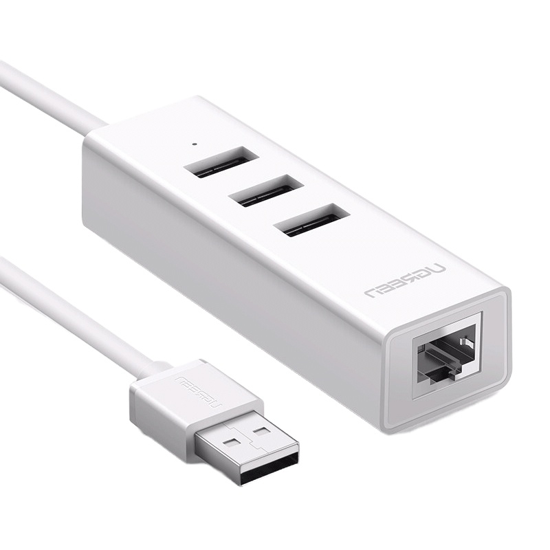 绿联 CR129 USB2.0转3口HUB+百兆网卡 白色 30299