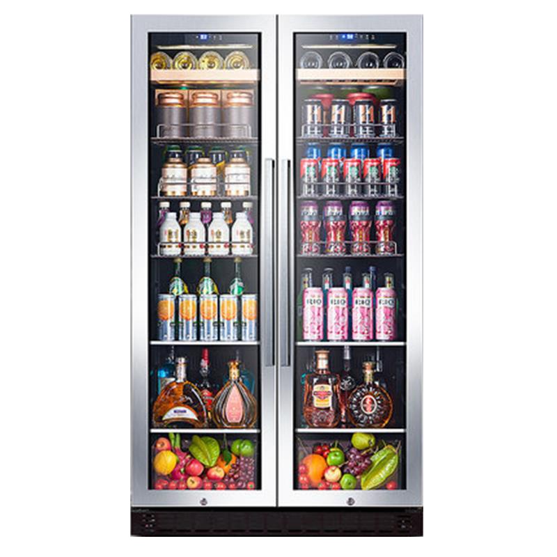 尊堡BJ-635 红酒柜恒温酒柜家用商用冷藏冰吧茶叶冰箱双门大容量 不锈钢酒柜挂杯款