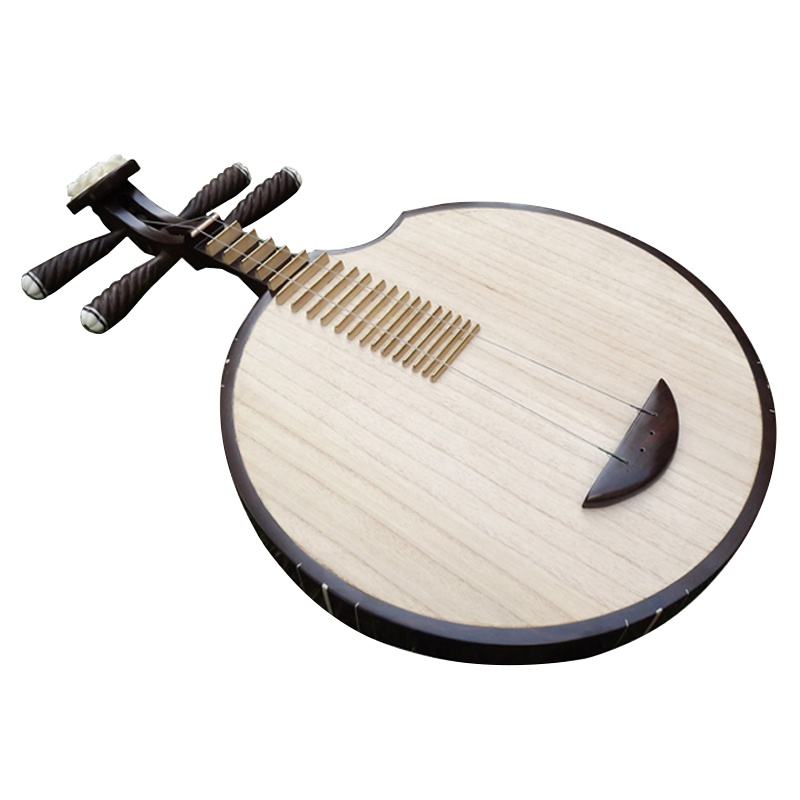 梵巢 月琴 黑檀木 京剧 西皮 二黄 民乐 HM-04 原木色 木纹 缺口 镶金属品条