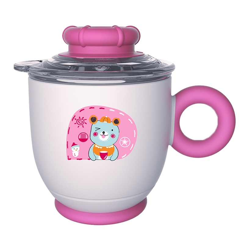 伊斯卡尔(Easy Care)儿童牛奶杯不锈钢家用喝汤水杯婴儿带盖防摔牛奶杯粉色