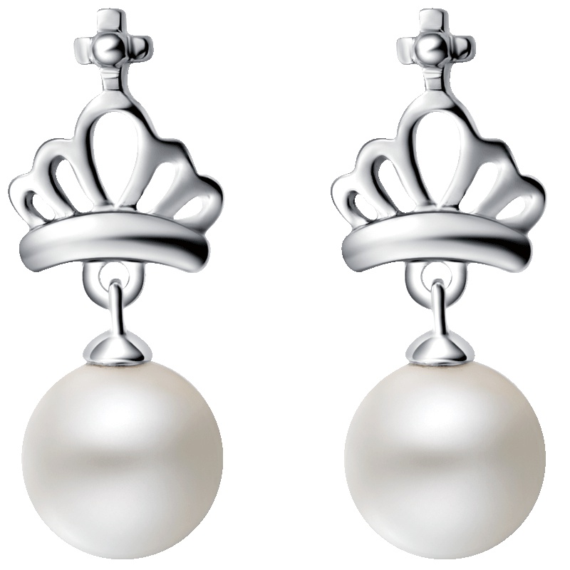 周大福闪耀皇冠925银珍珠耳环AQ32899