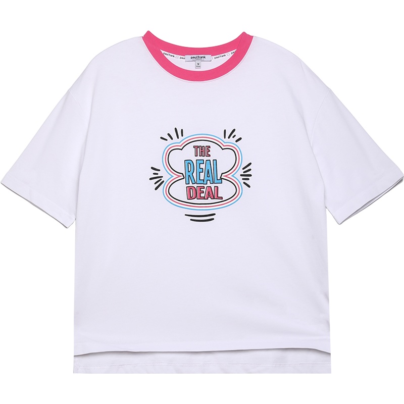 Paul Frank/大嘴猴夏季新款短袖T恤女韩版印花撞色宽松上衣