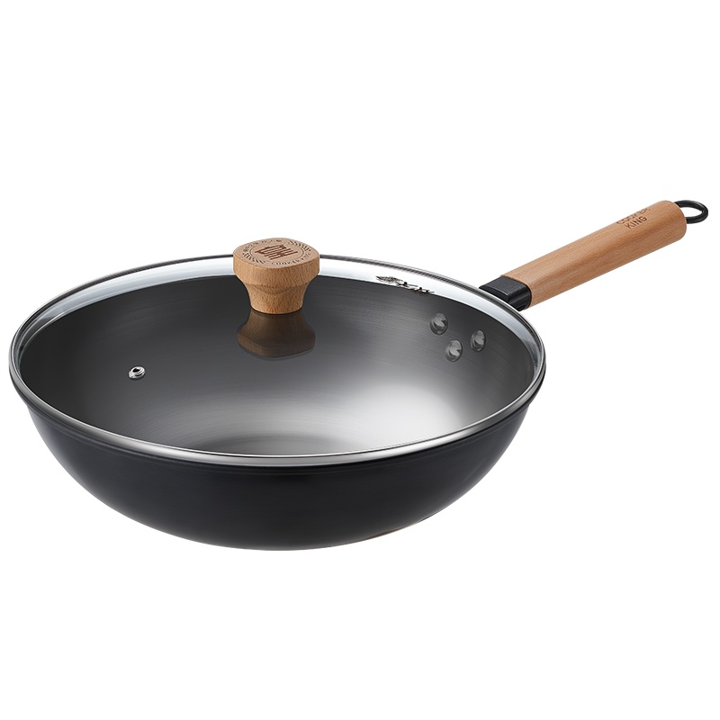 炊大皇炒锅32cm无涂层老式铁锅家用爆炒不易生锈不粘精铁锅带盖CG32SW-1