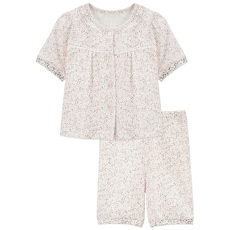 女童小碎花翻领前开扣家居服两件套