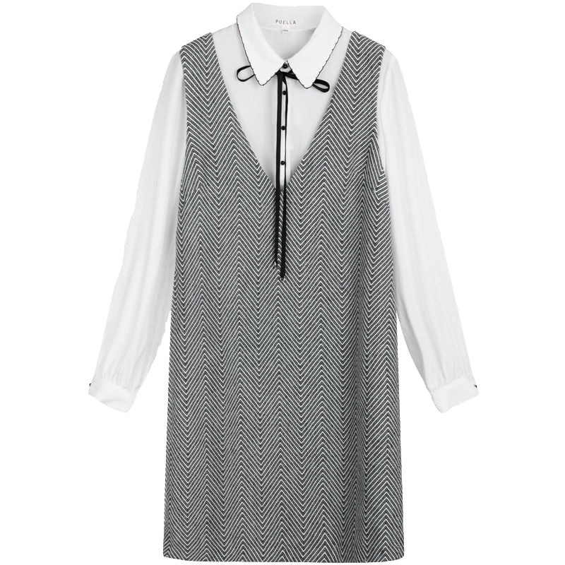 拉夏贝尔Puella秋季女装新款韩版学生显瘦假两件背带裙女20011262